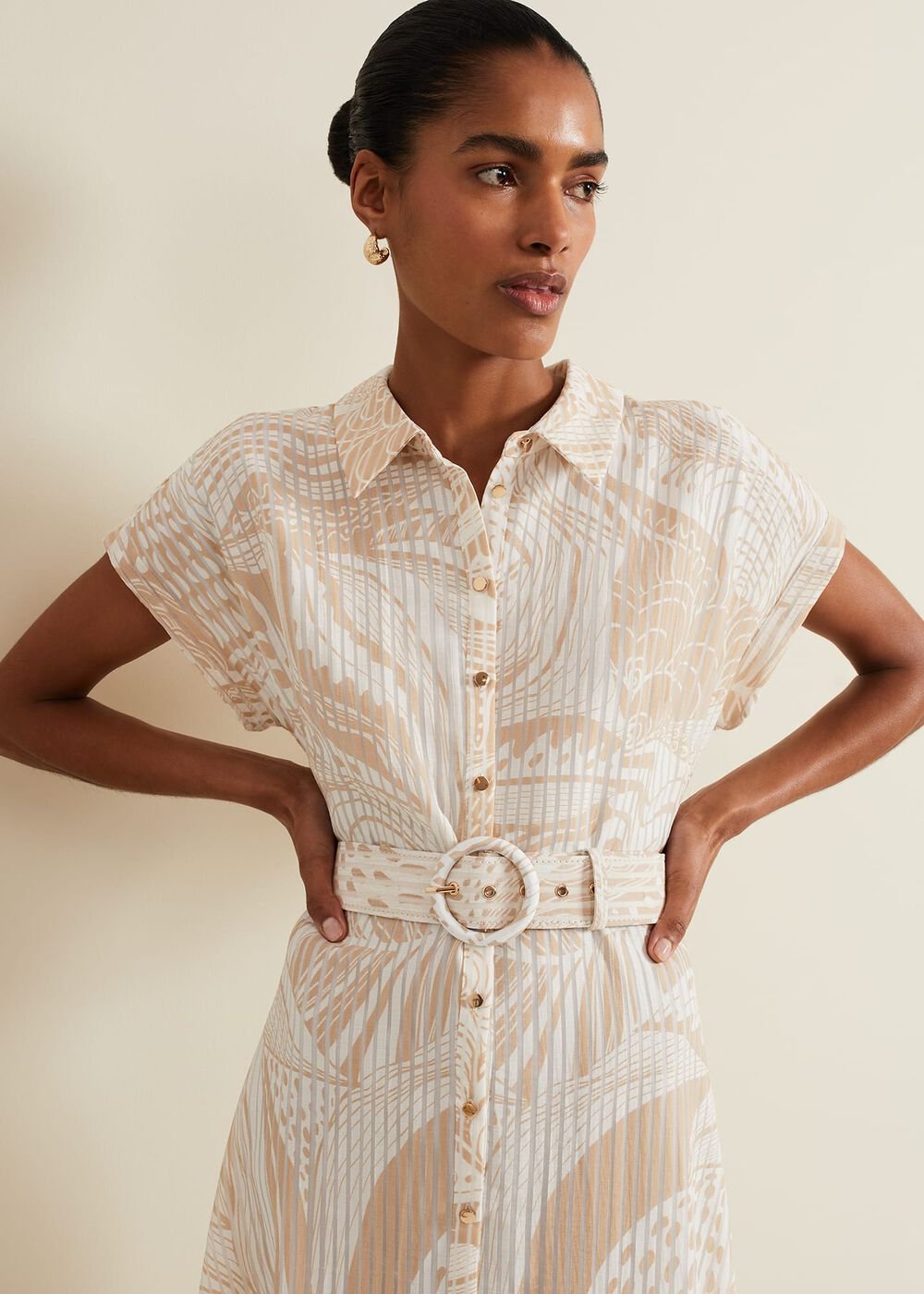 Mandi Abstract Stripe Shirt Dress - Neutral