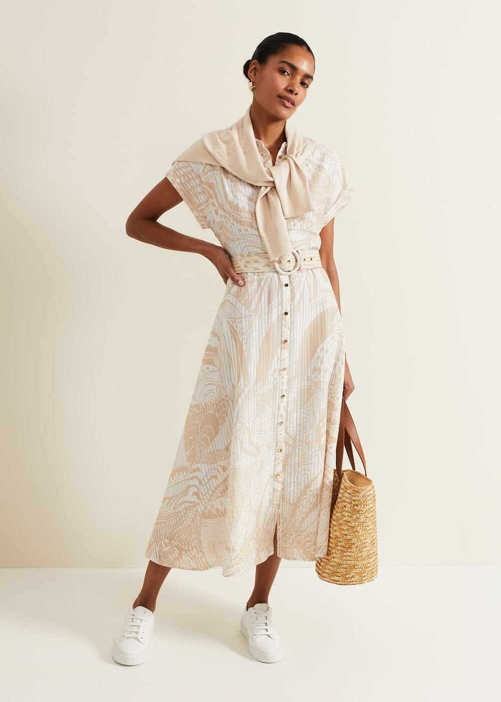Mandi Abstract Stripe Shirt Dress - Neutral