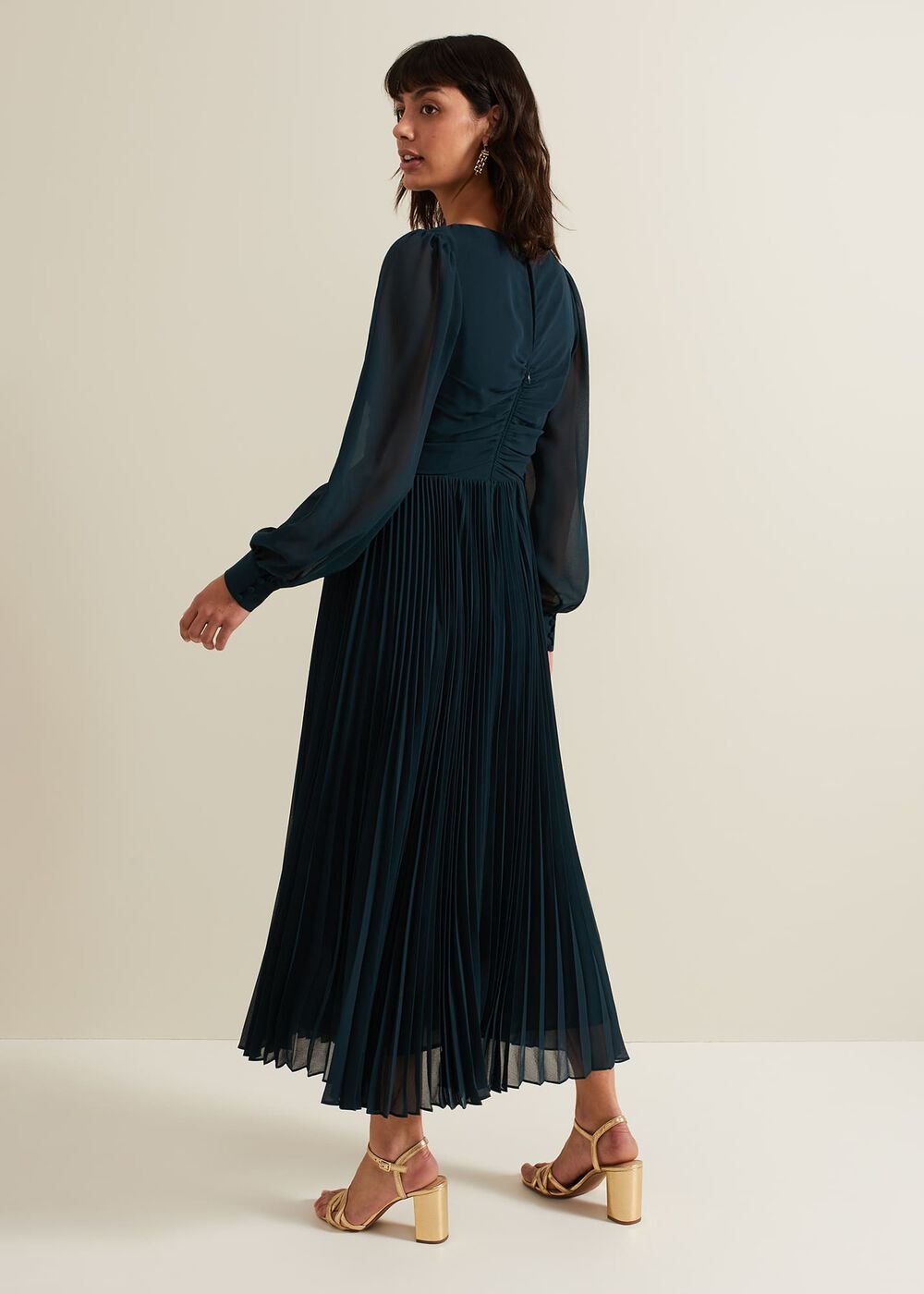 Kindra Teal Chiffon Pleated Midi Dress - Teal