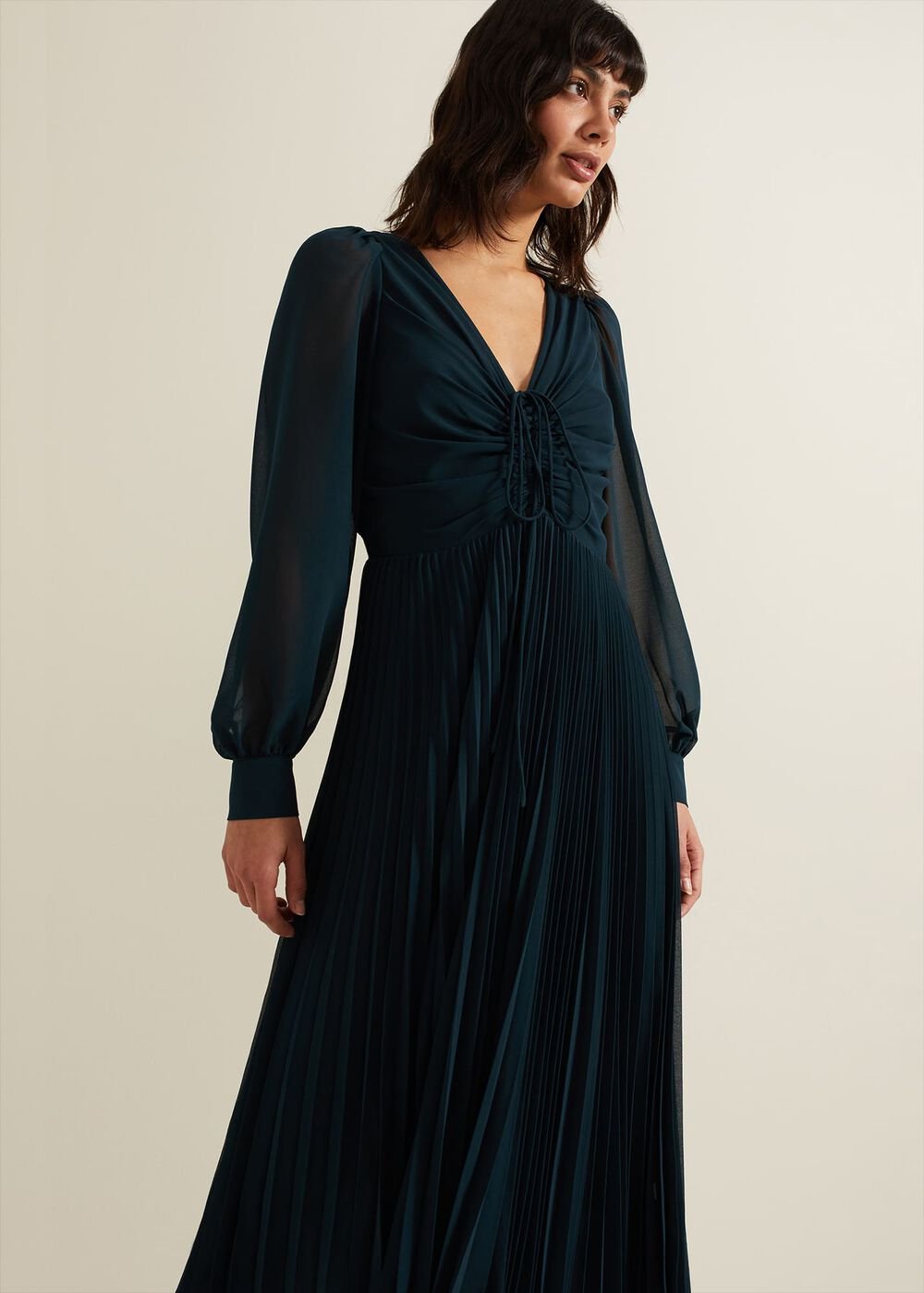 Kindra Teal Chiffon Pleated Midi Dress - Teal