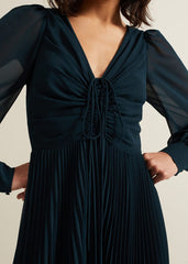Kindra Teal Chiffon Pleated Midi Dress - Teal