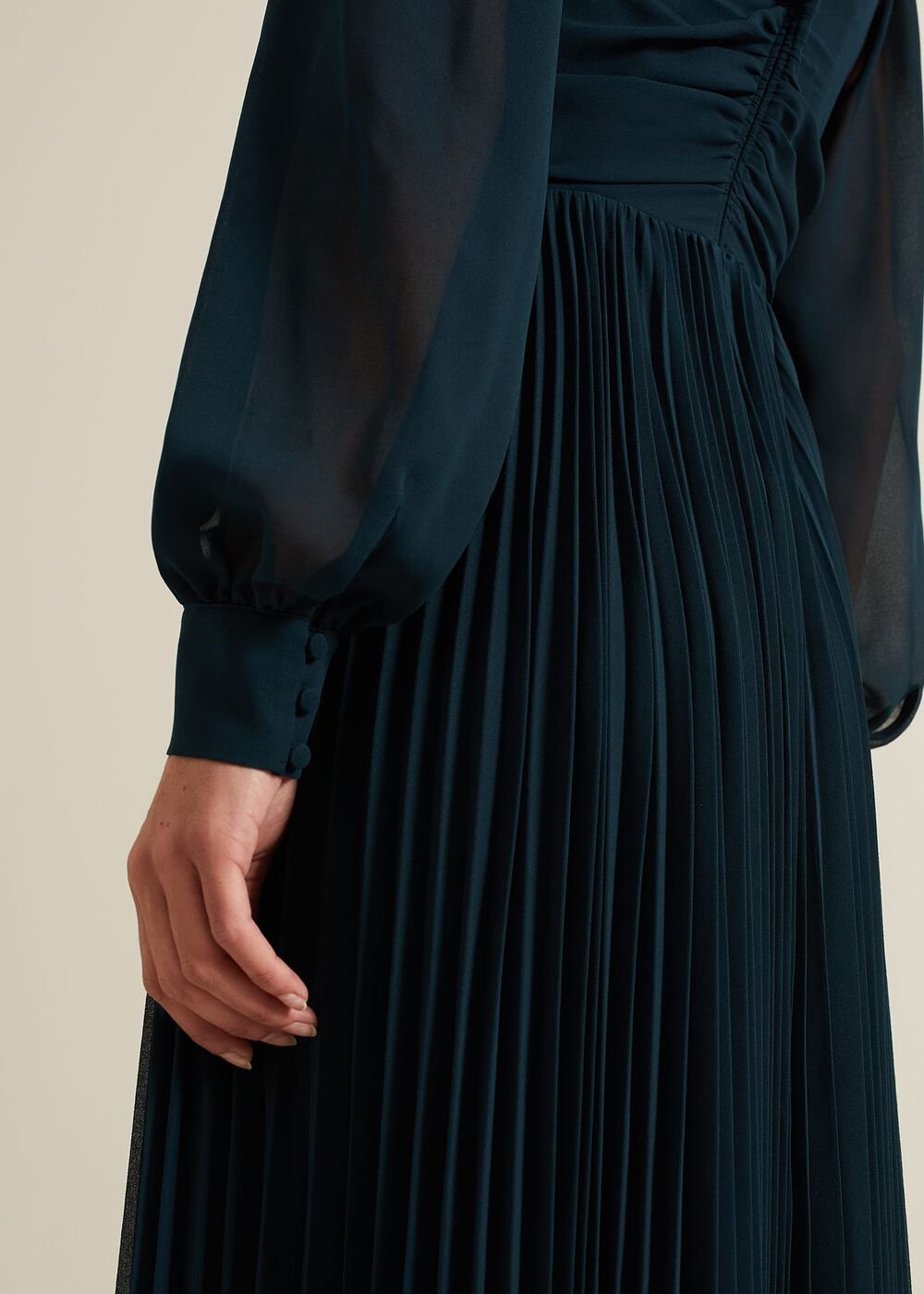Kindra Teal Chiffon Pleated Midi Dress - Teal