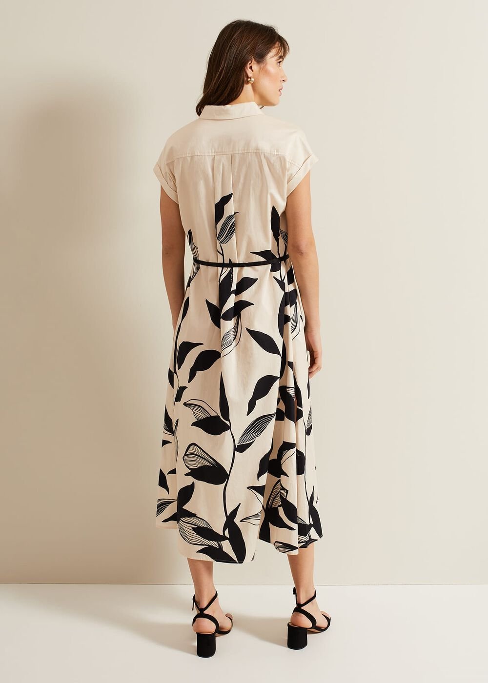 Felicity Leaf Print Midi Dress - Black/Multi