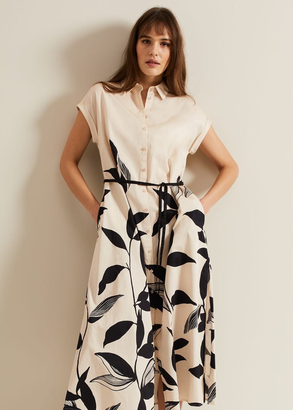 Felicity Leaf Print Midi Dress - Black/Multi