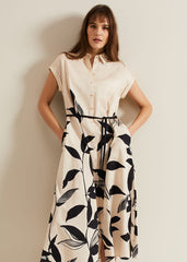 Felicity Leaf Print Midi Dress - Black/Multi