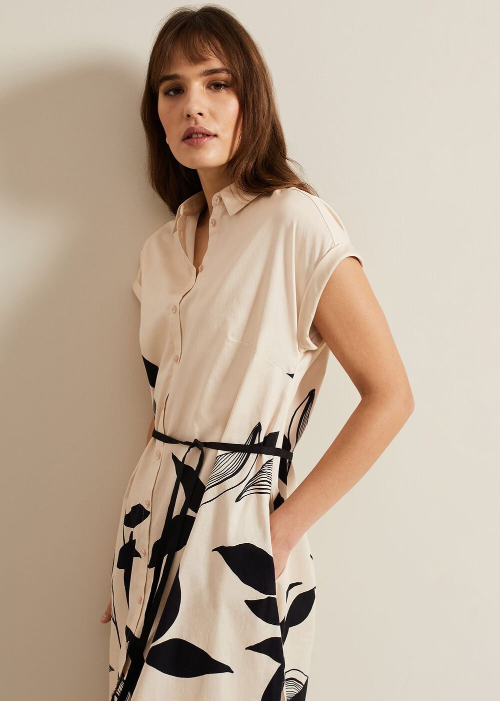 Felicity Leaf Print Midi Dress - Black/Multi