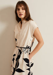 Felicity Leaf Print Midi Dress - Black/Multi