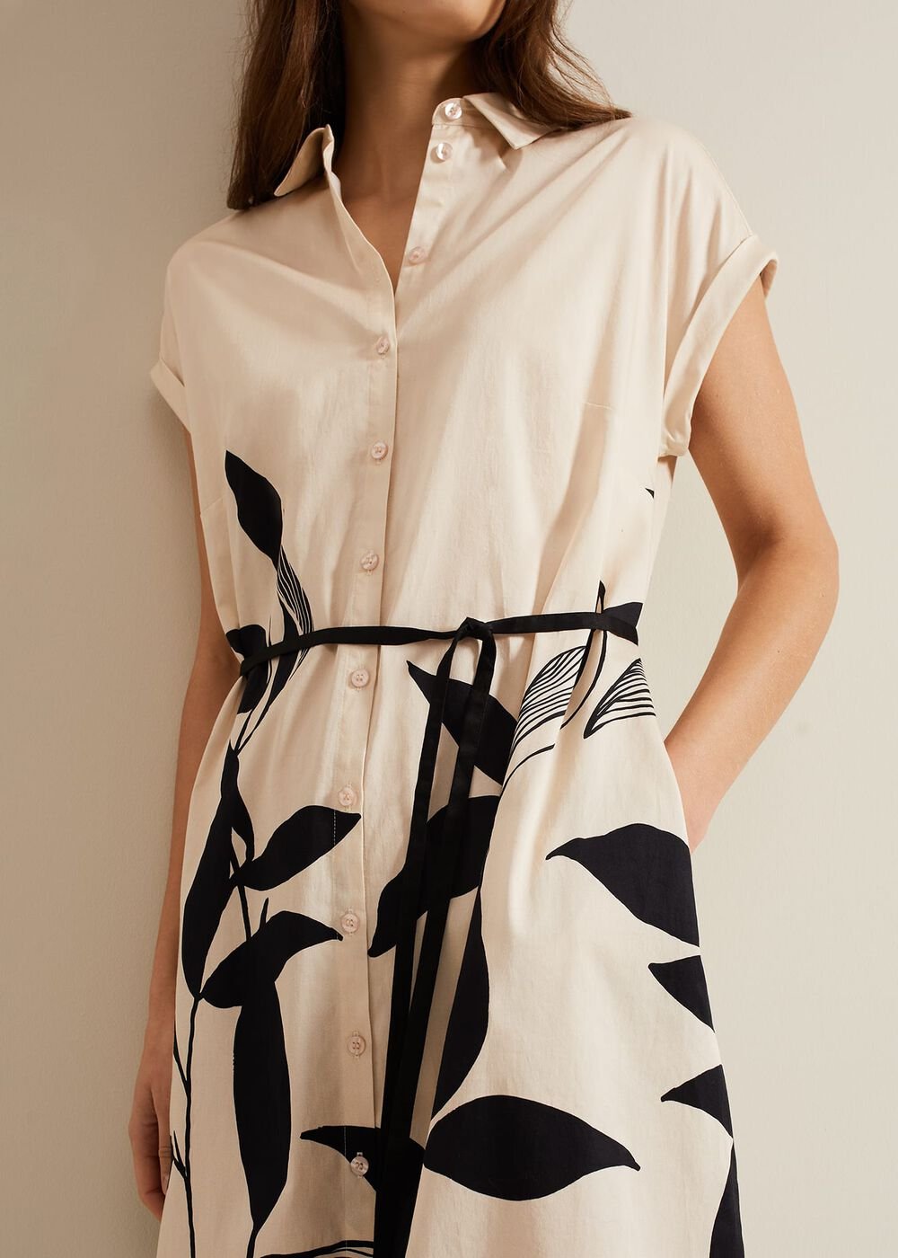 Felicity Leaf Print Midi Dress - Black/Multi