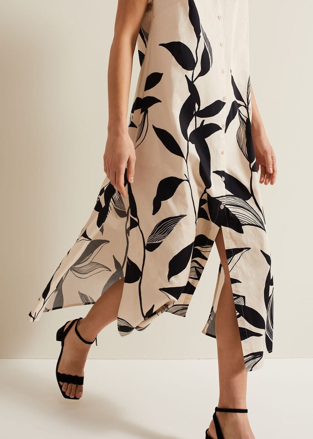 Felicity Leaf Print Midi Dress - Black/Multi