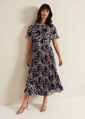 Kathleen Floral Pleated Midi Dress - Multi-Coloured