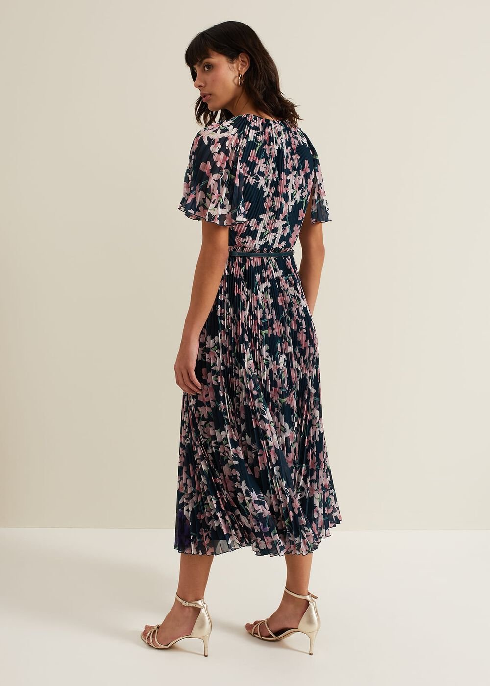 Kathleen Floral Pleated Midi Dress - Multi-Coloured