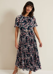 Kathleen Floral Pleated Midi Dress - Multi-Coloured