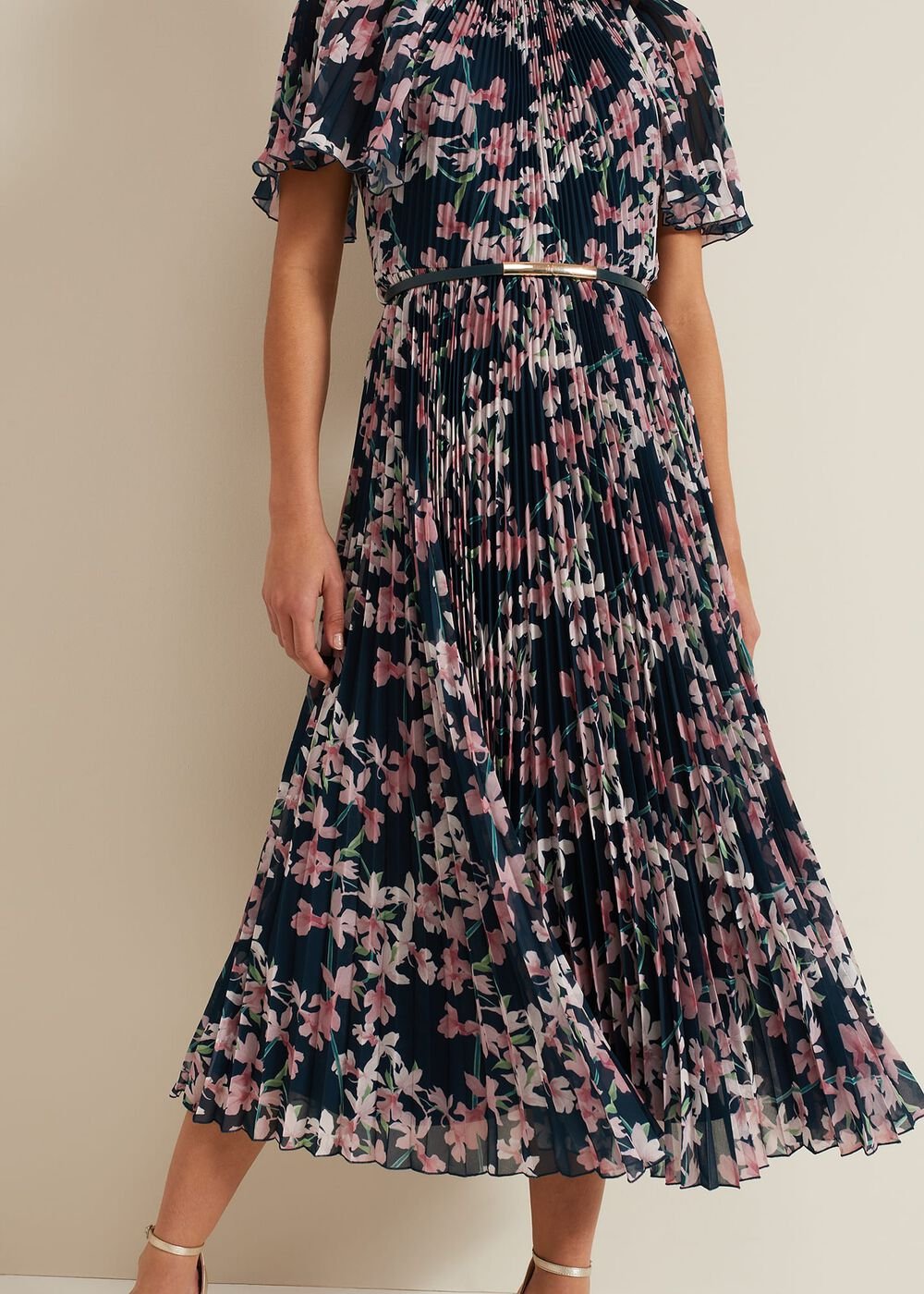 Kathleen Floral Pleated Midi Dress - Multi-Coloured