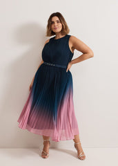 Simara Ombre Chiffon Midi Pleat Dress - Multi-Coloured