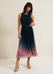 Simara Ombre Chiffon Midi Pleat Dress - Multi-Coloured