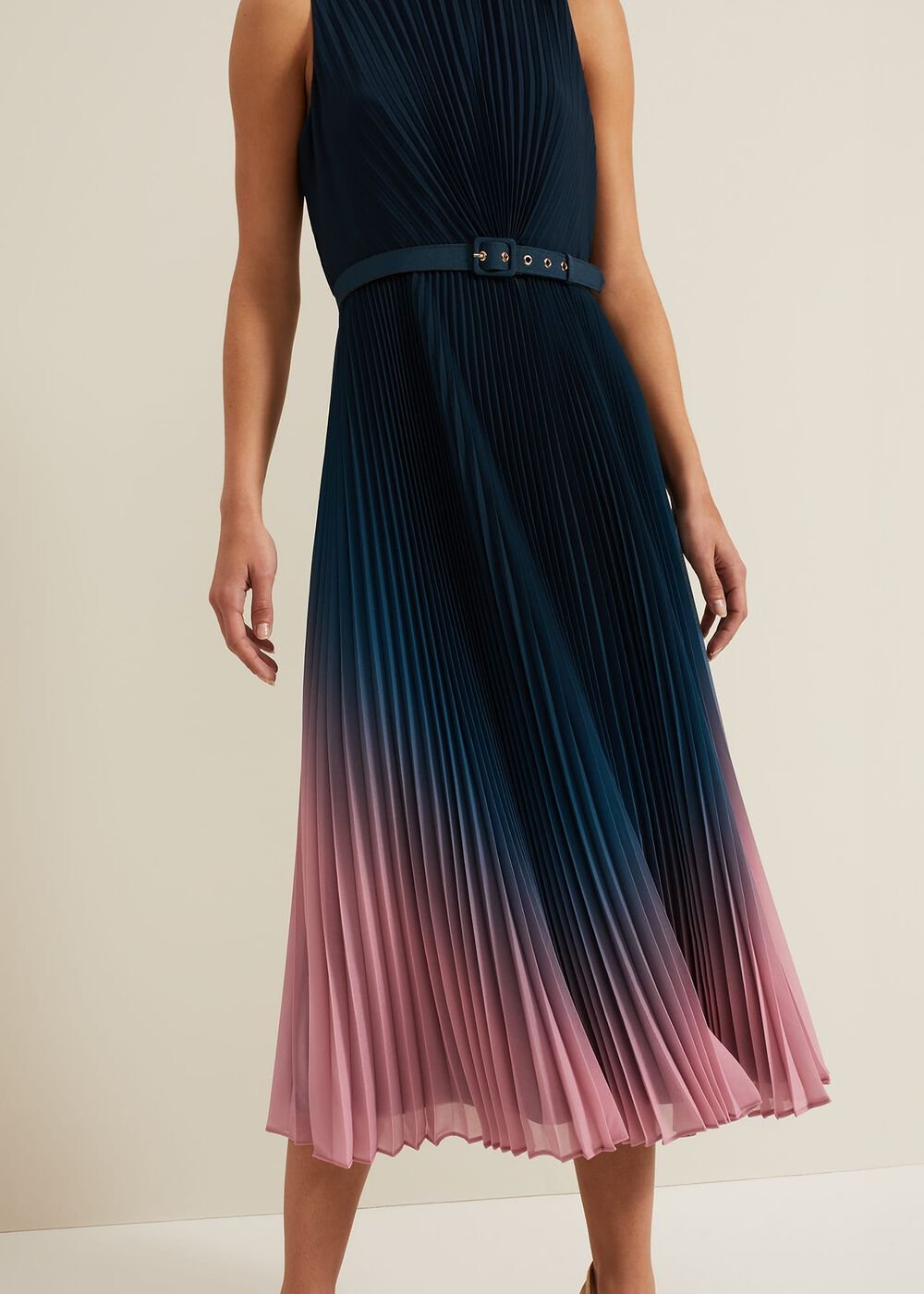 Simara Ombre Chiffon Midi Pleat Dress - Multi-Coloured
