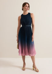 Petite Simara Ombre Pleat Midi Dress - Multi-Coloured
