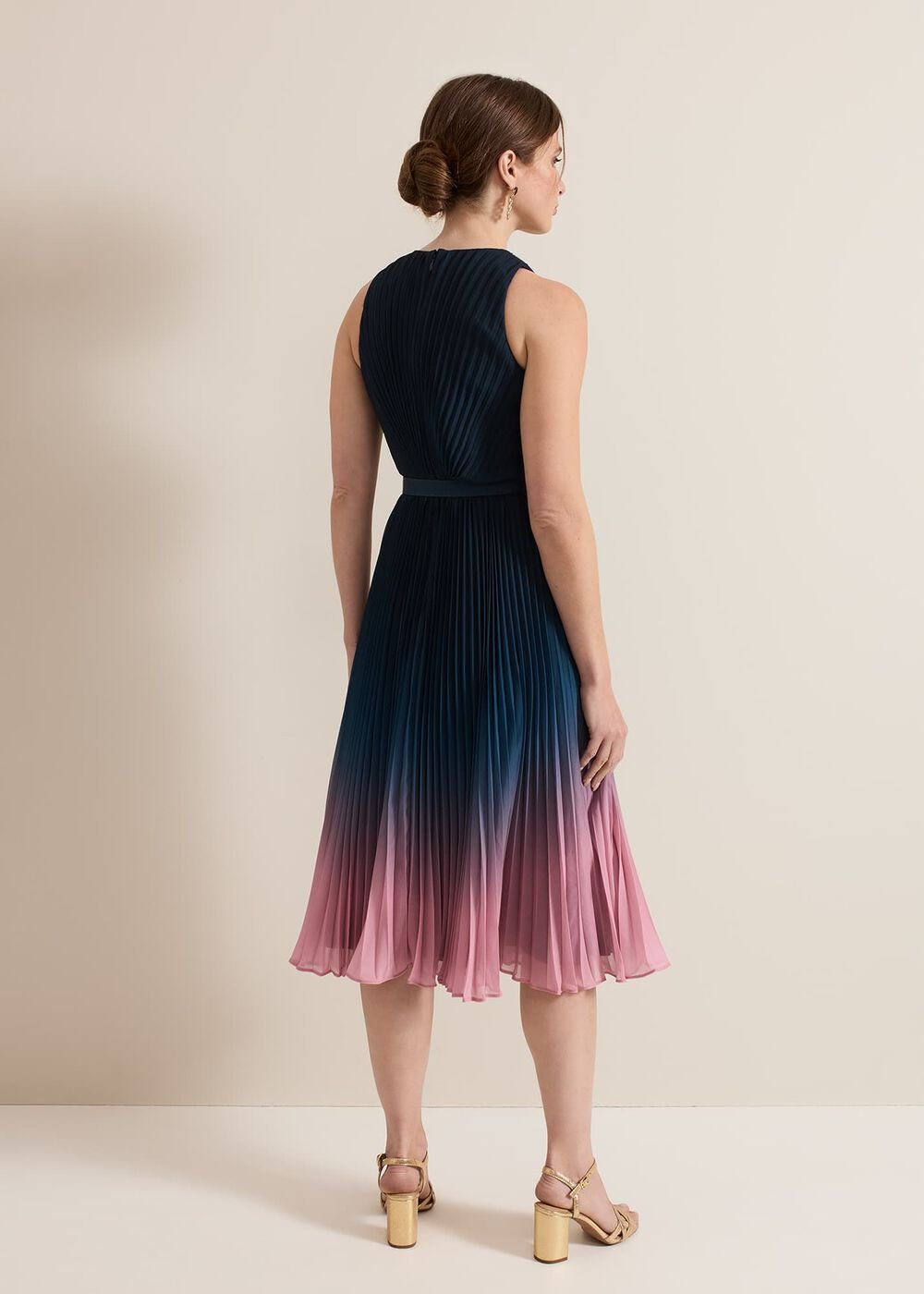 Petite Simara Ombre Pleat Midi Dress - Multi-Coloured