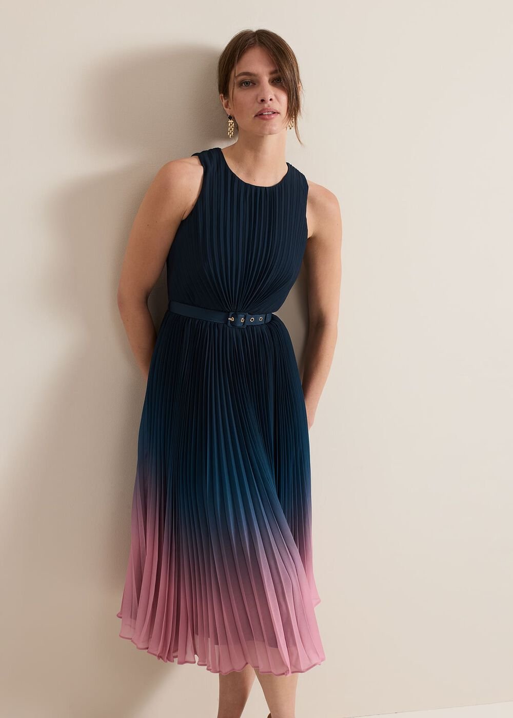 Petite Simara Ombre Pleat Midi Dress - Multi-Coloured