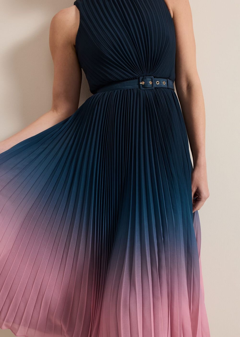 Petite Simara Ombre Pleat Midi Dress - Multi-Coloured