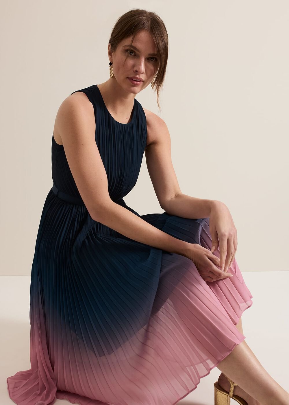Petite Simara Ombre Pleat Midi Dress - Multi-Coloured