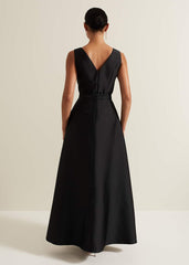 Yisanne Black Satin Embelished Dress - Black