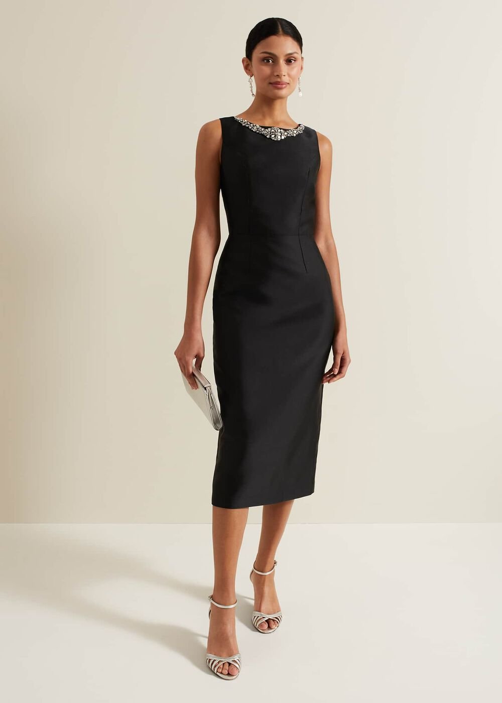 Yisanne Black Satin Embelished Dress - Black