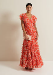 Gaby Floral Print Ruffle Maxi Dress - Multi-Coloured