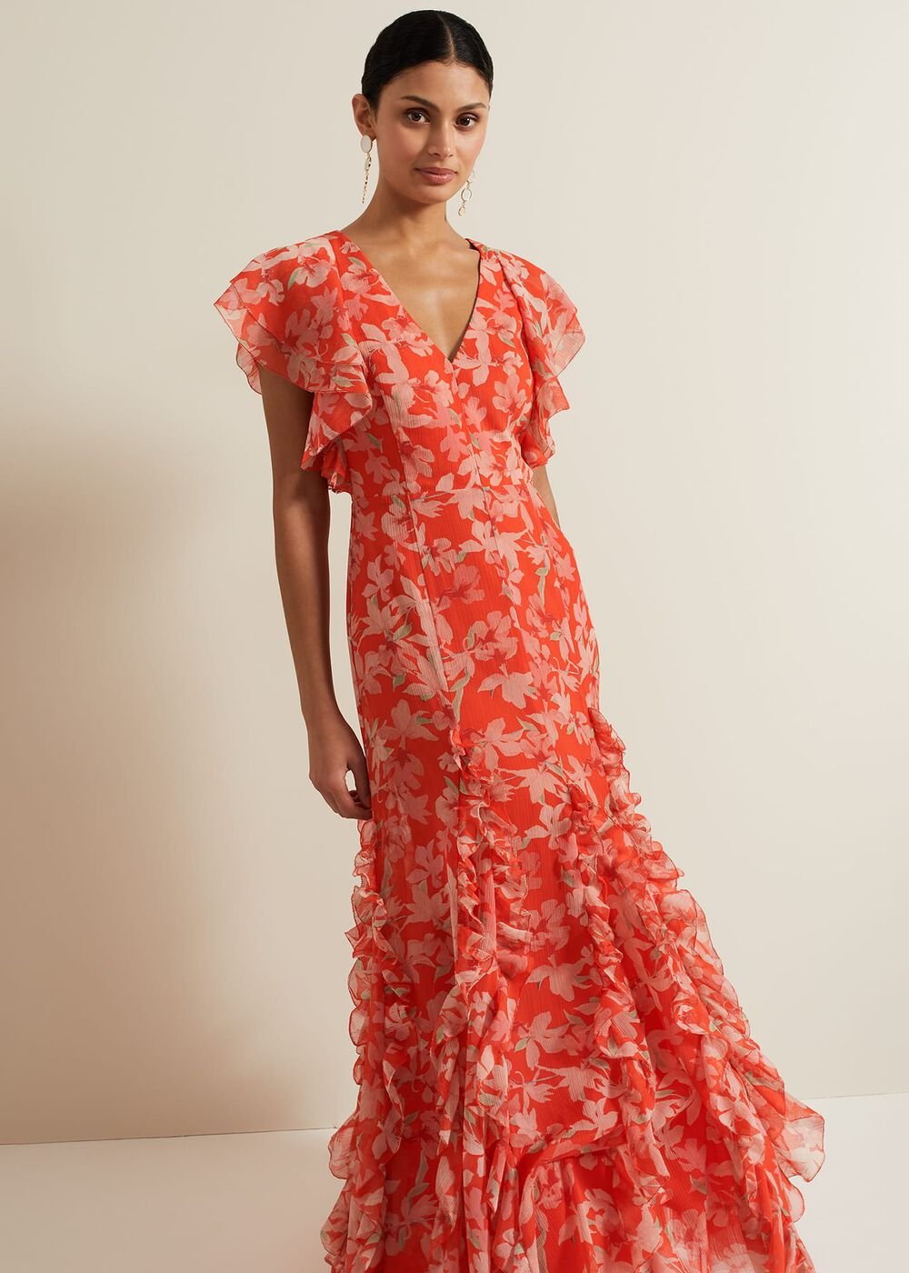 Gaby Floral Print Ruffle Maxi Dress - Multi-Coloured