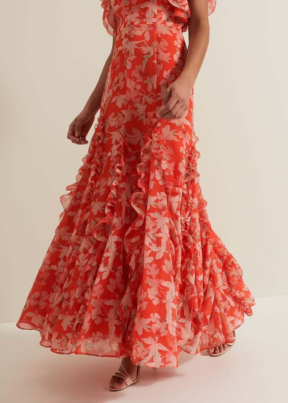 Gaby Floral Print Ruffle Maxi Dress - Multi-Coloured