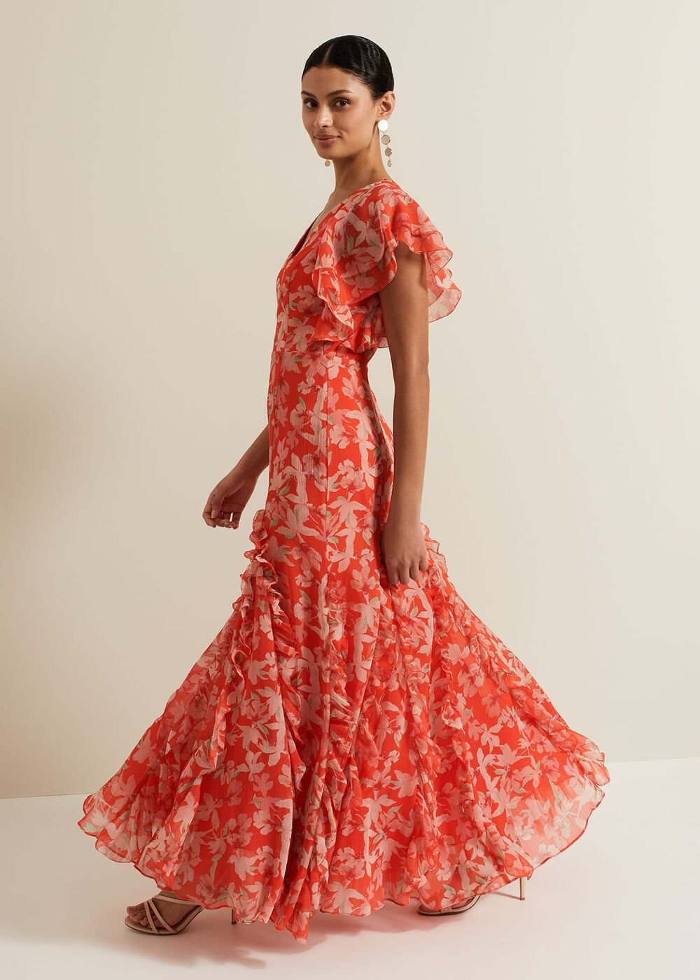 Gaby Floral Print Ruffle Maxi Dress - Multi-Coloured