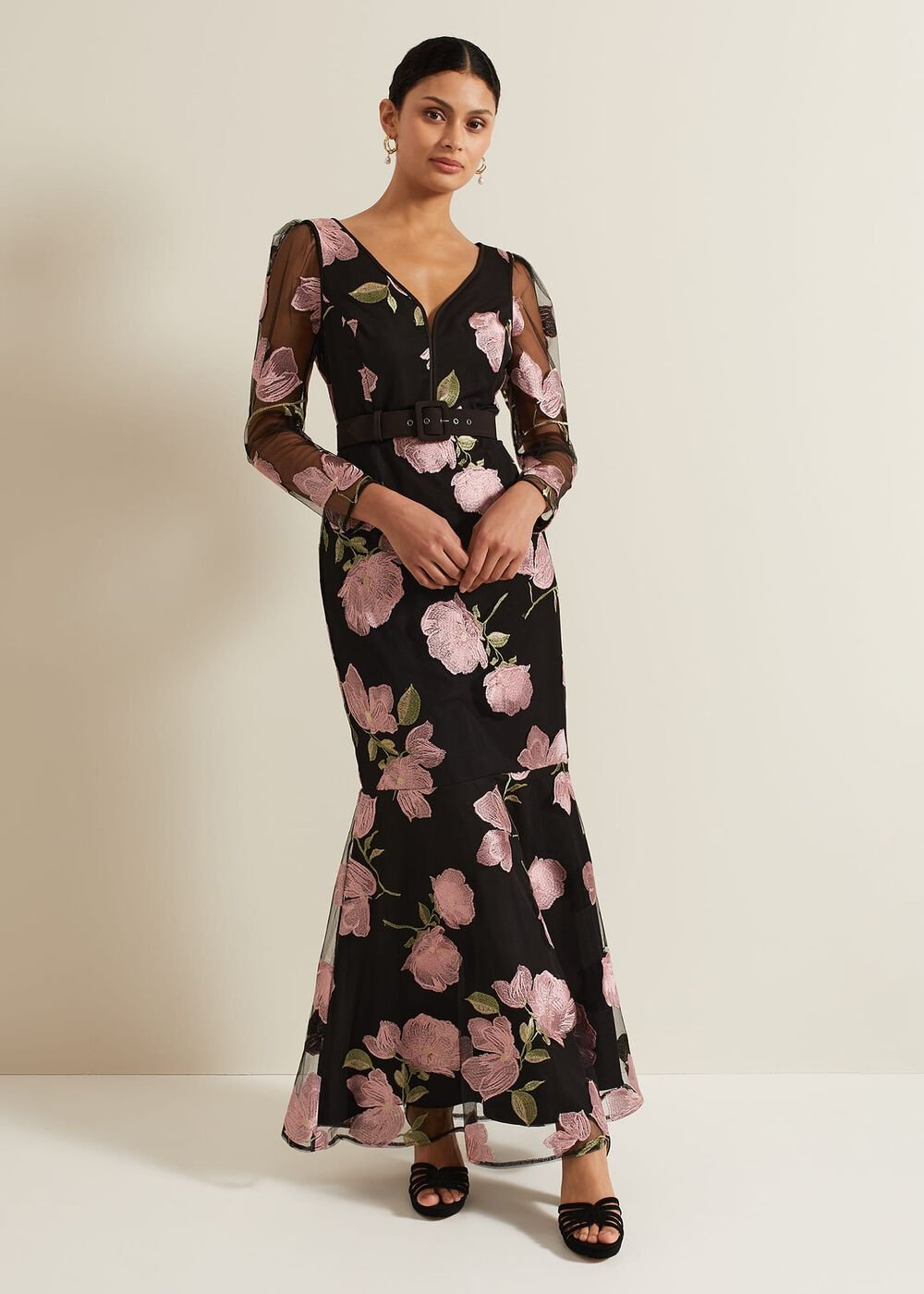 Genny Floral Print Embroidered Maxi Dres - Multi-Coloured