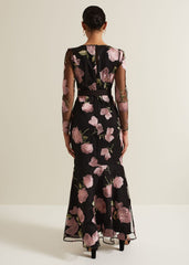 Genny Floral Print Embroidered Maxi Dres - Multi-Coloured