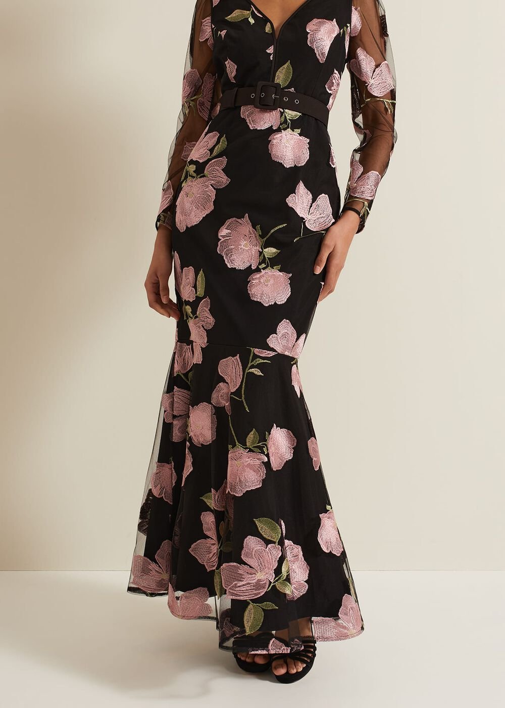 Genny Floral Print Embroidered Maxi Dres - Multi-Coloured