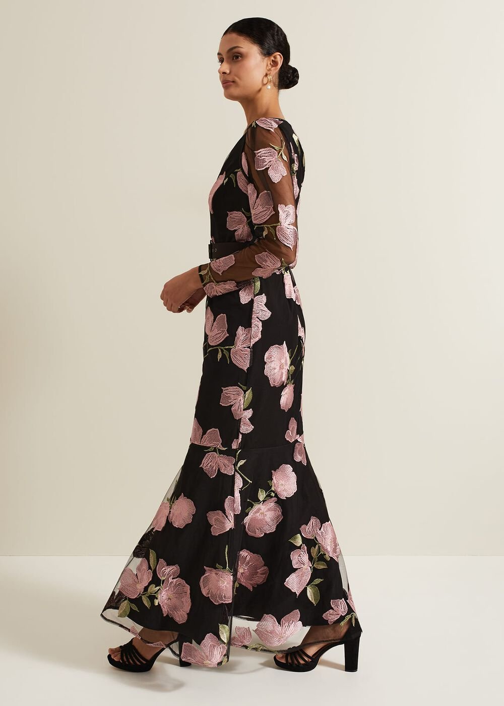 Genny Floral Print Embroidered Maxi Dres - Multi-Coloured