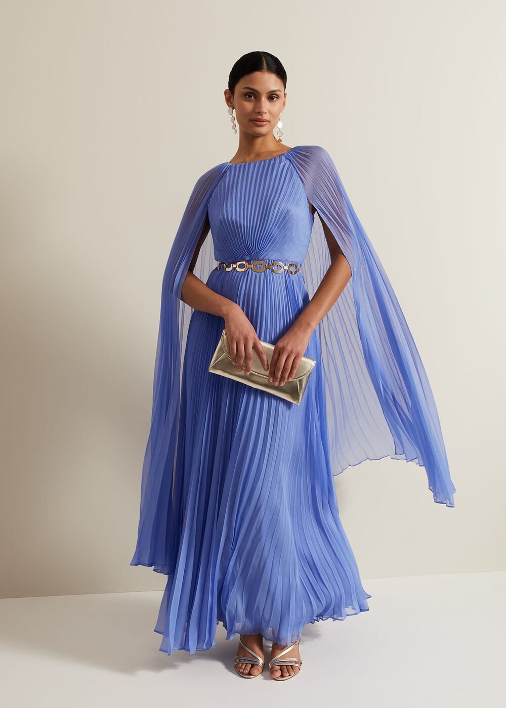 Marren Blue Chiffon Pleated Maxi Dress - Blue