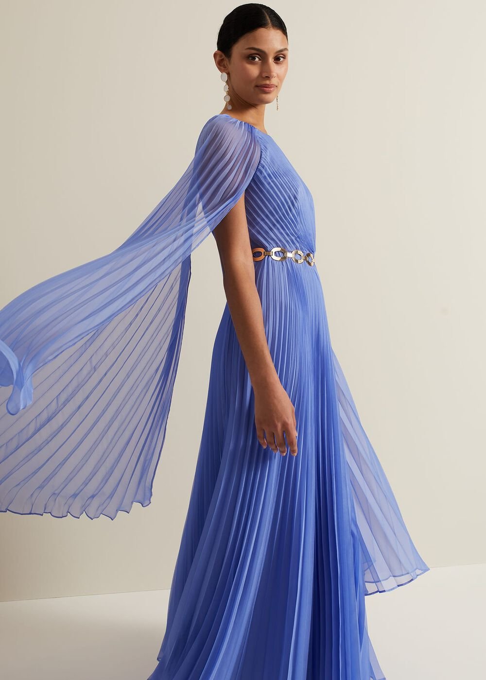 Marren Blue Chiffon Pleated Maxi Dress - Blue