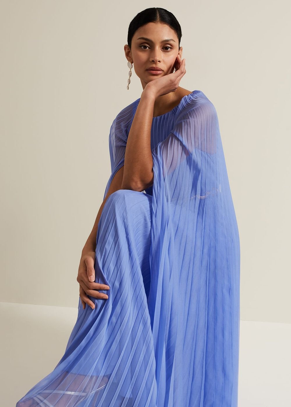 Marren Blue Chiffon Pleated Maxi Dress - Blue