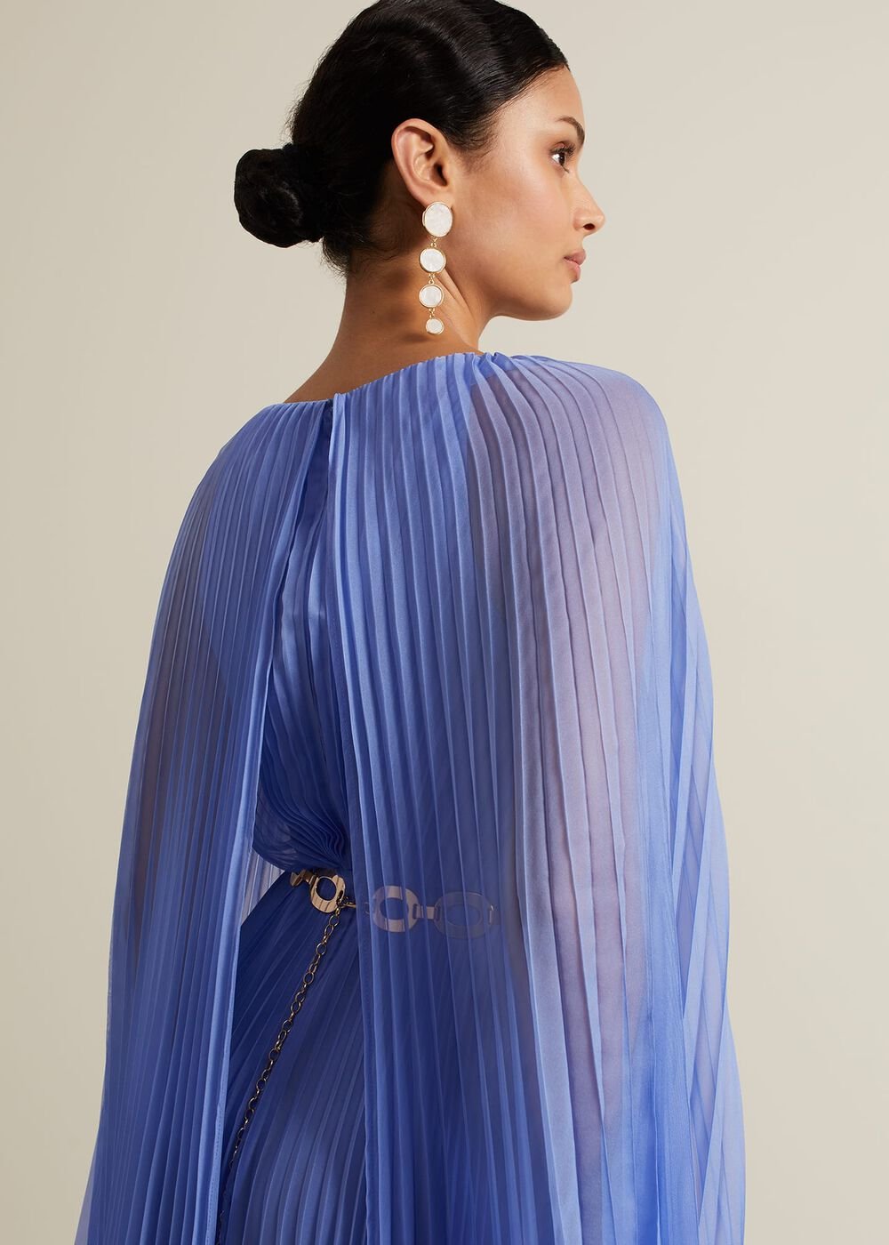 Marren Blue Chiffon Pleated Maxi Dress - Blue