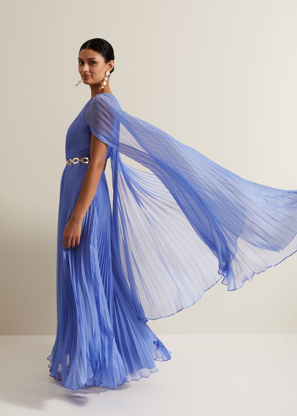 Marren Blue Chiffon Pleated Maxi Dress - Blue