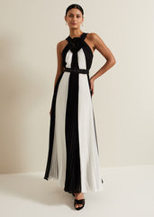 Taylor Pleated Maxi Dress - Black/Ivory