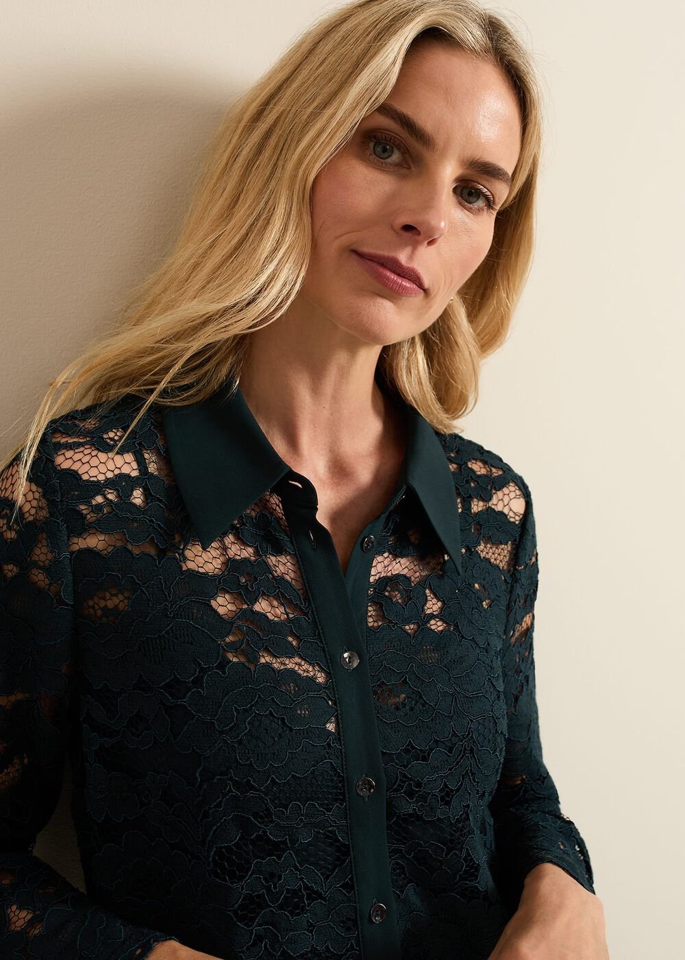 Rojina Teal Lace Shirt Dress - Teal