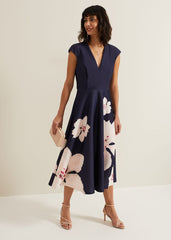 Rakhi Scuba Fit And Flare Midi Dress - Multi-Coloured