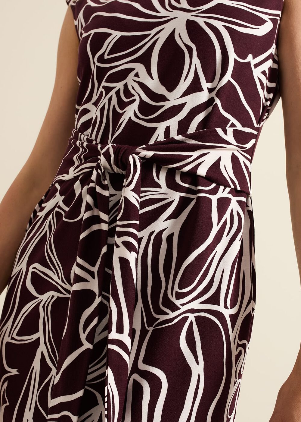 Sabrina Jersey Abstract Tie Midi Dress - Multi-Coloured