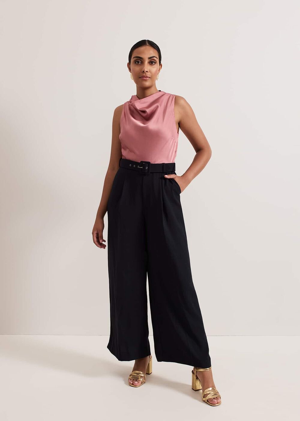 Petite Sabina Satin Wide Leg Jumpsuit - Multi-Coloured