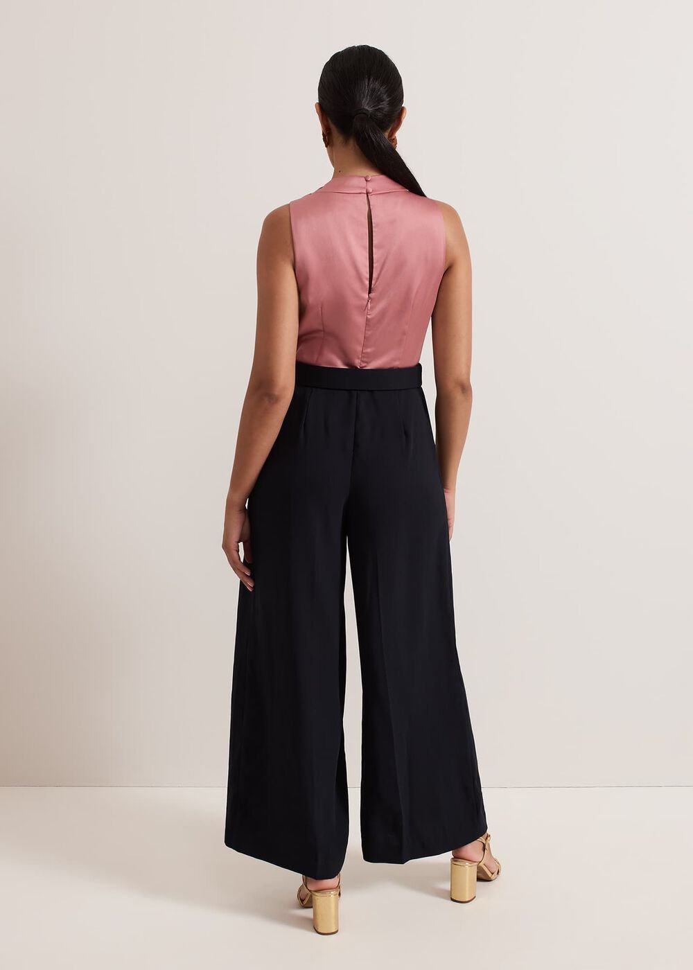 Petite Sabina Satin Wide Leg Jumpsuit - Multi-Coloured