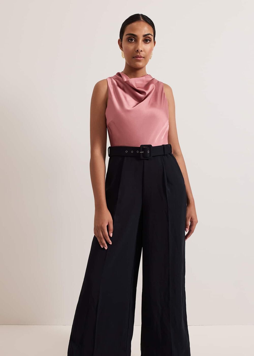 Petite Sabina Satin Wide Leg Jumpsuit - Multi-Coloured