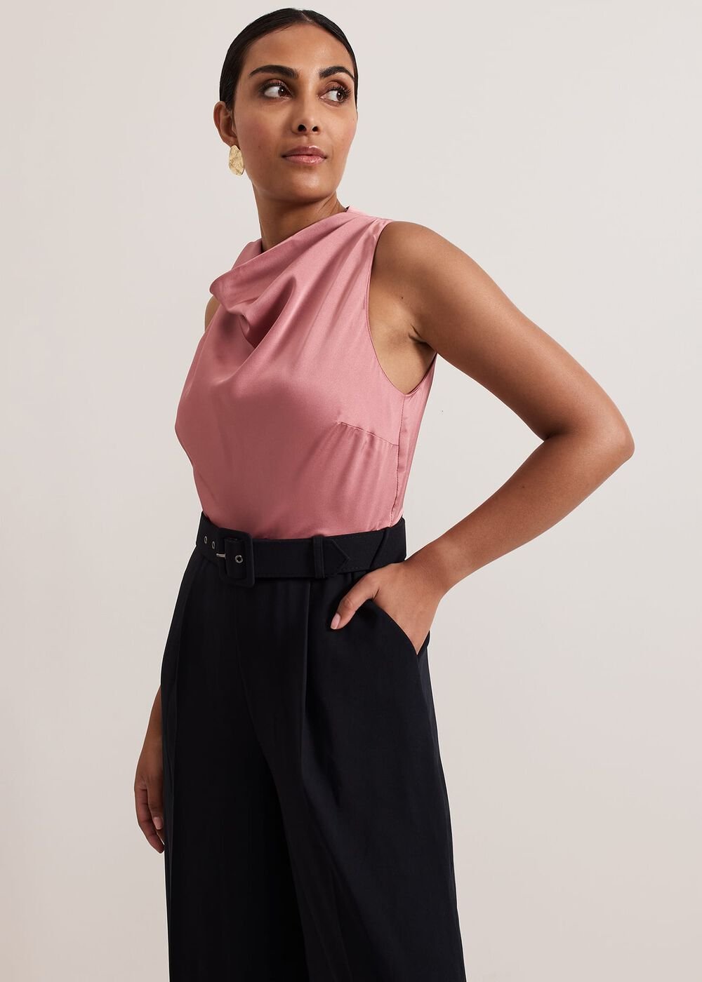 Petite Sabina Satin Wide Leg Jumpsuit - Multi-Coloured