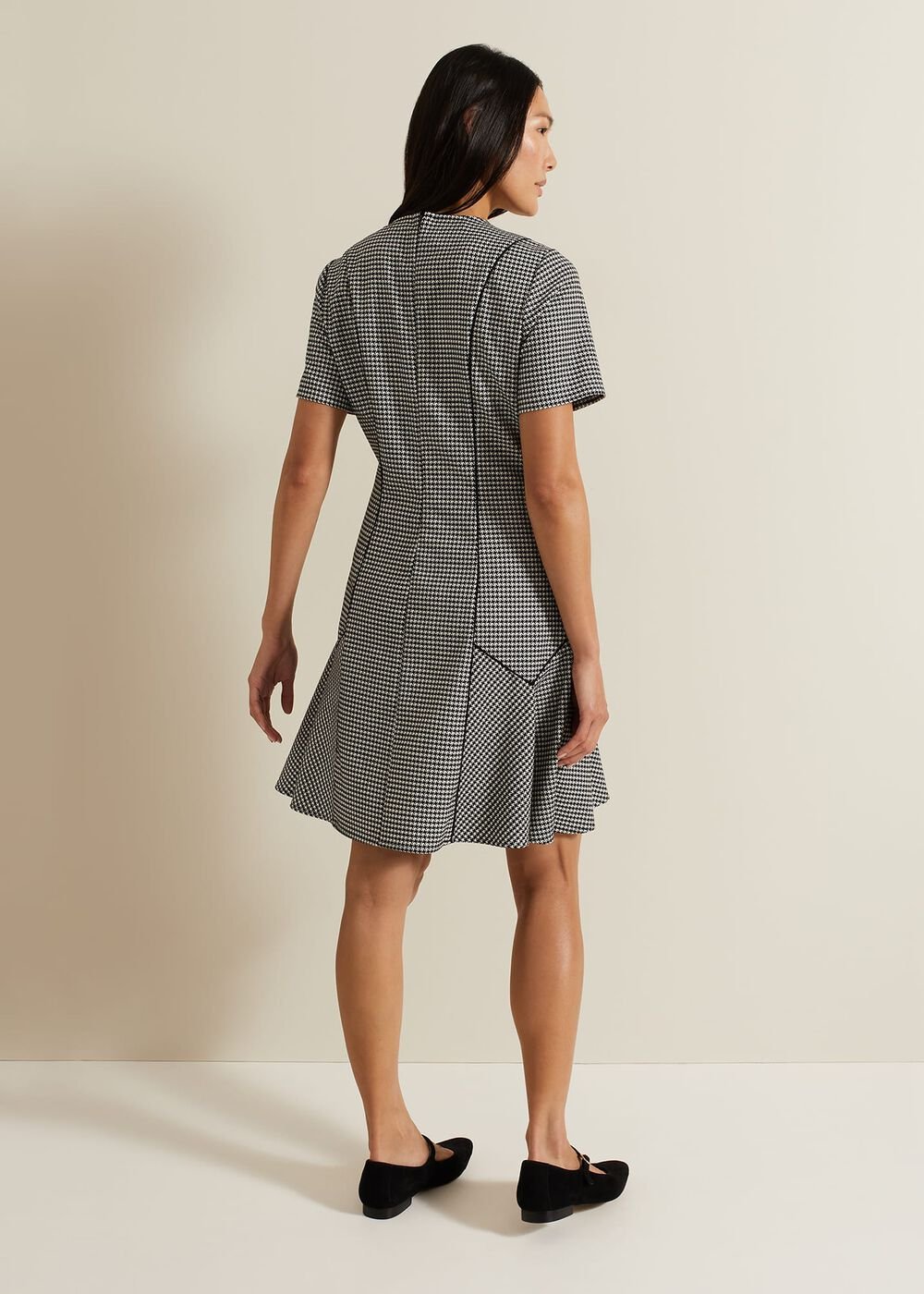 Viola Houndstooth Mini Dress - Black Multi