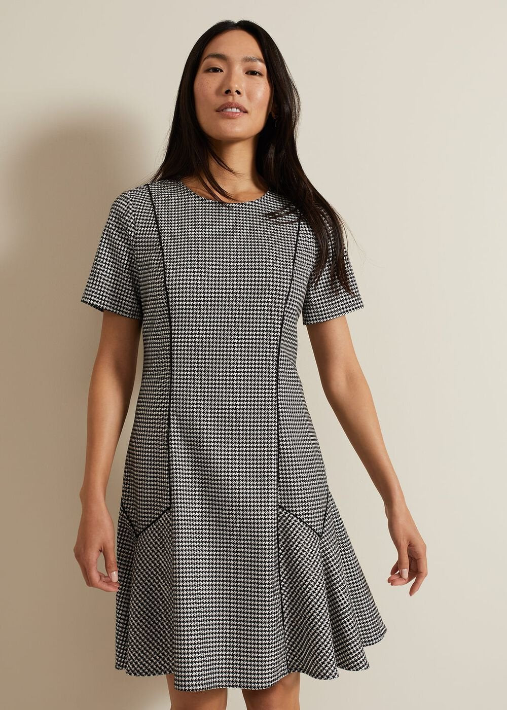 Viola Houndstooth Mini Dress - Black Multi